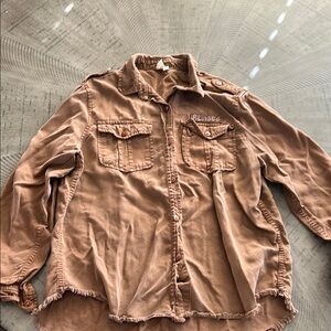 Elan Tan Button Down Shirt with Pockets